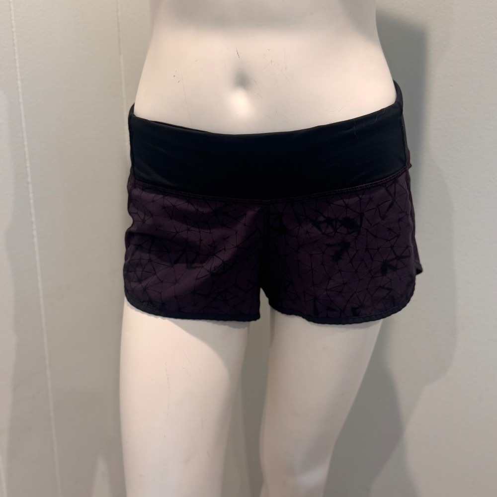 Lululemon Speed Shorts Star Crushed Black Cherry Purple Mesh Liner Run | Size 6